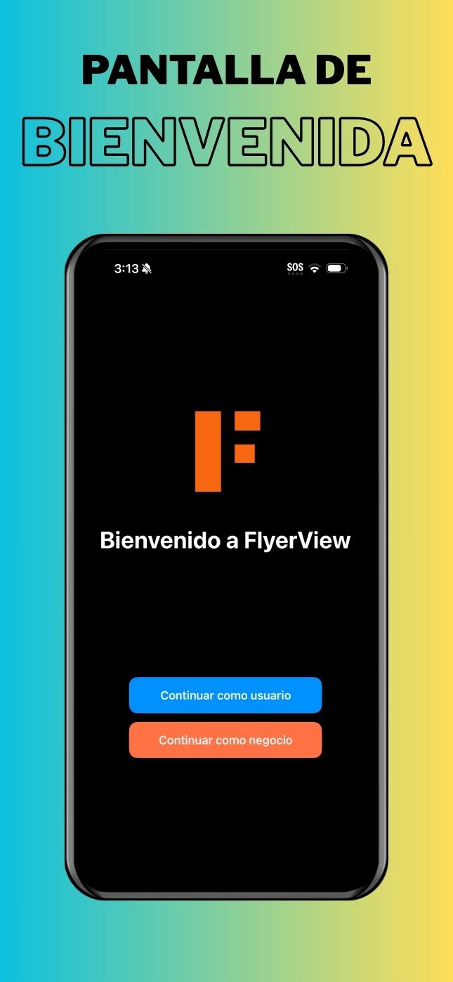 Pantalla de bienvenida con opciones usuario o negocio
